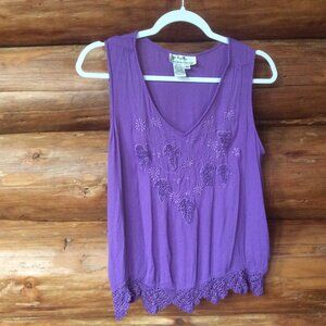 Papillon Purple Crochet Embroidered Tank & Blazer 2 Piece Bundle Size XL